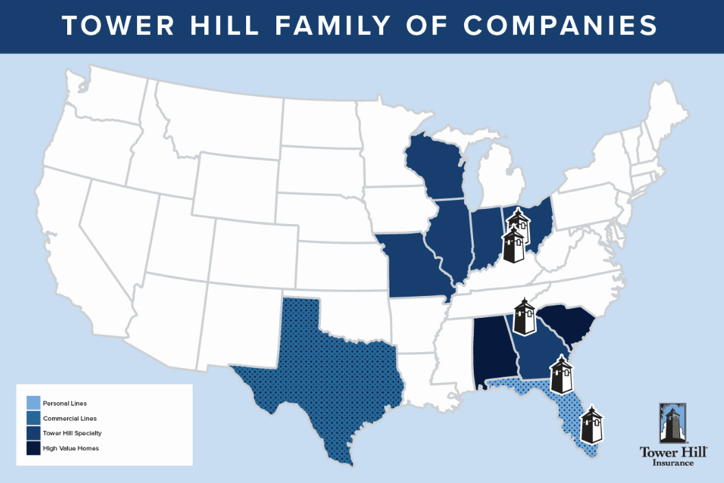 Tower Hill Insurance Group Map of Service Areas